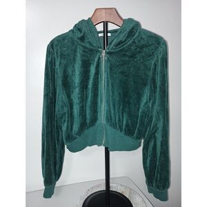 REFLEX:  Green Zip-Up Cropped Fleece Jacket, Woman Size XL